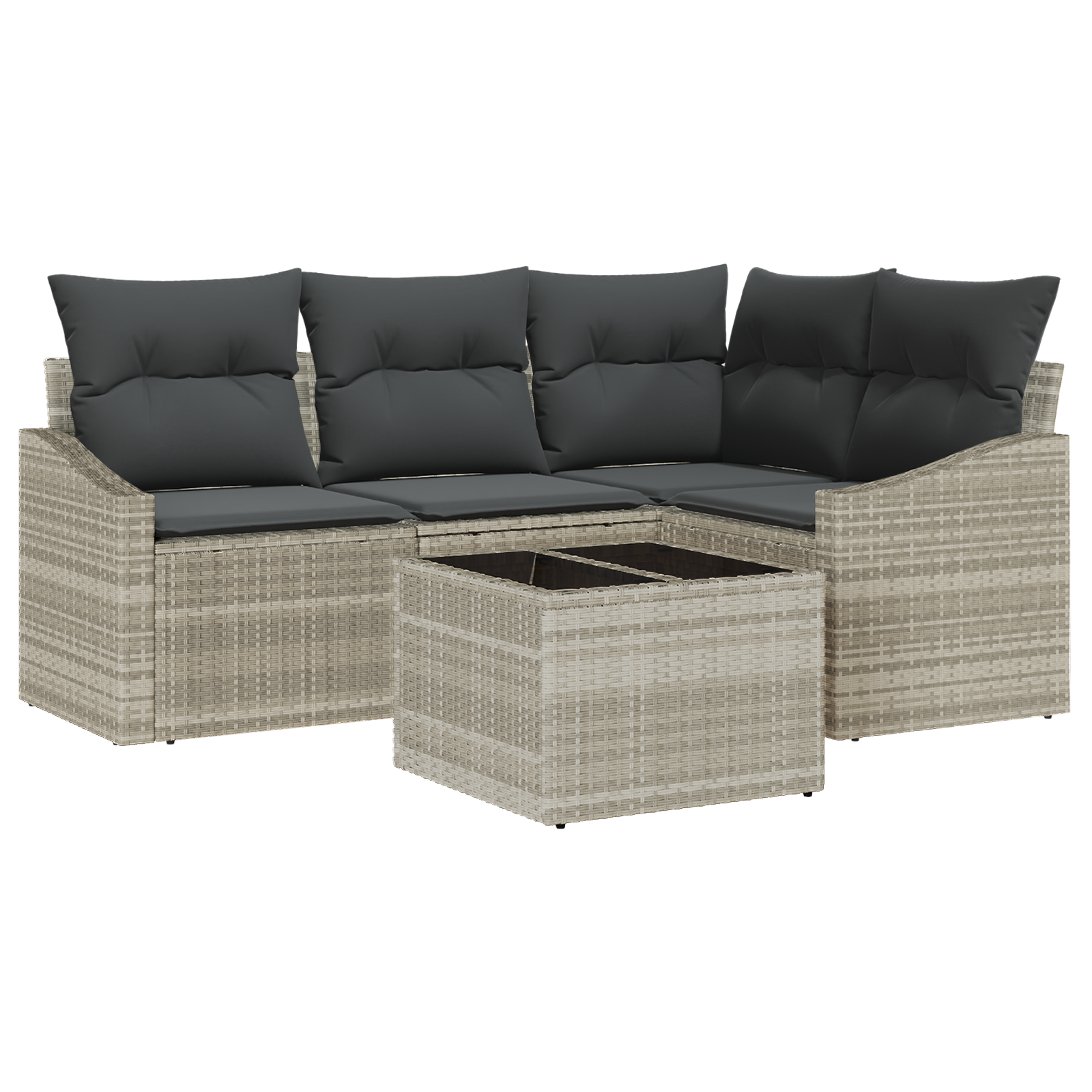 Set Divano da Giardino 5 Pezzi con Cuscini Grigio Rattan Poliestere