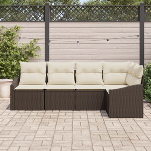 Set Divano da Giardino 5 Pezzi con Cuscini Rattan Marrone Poly