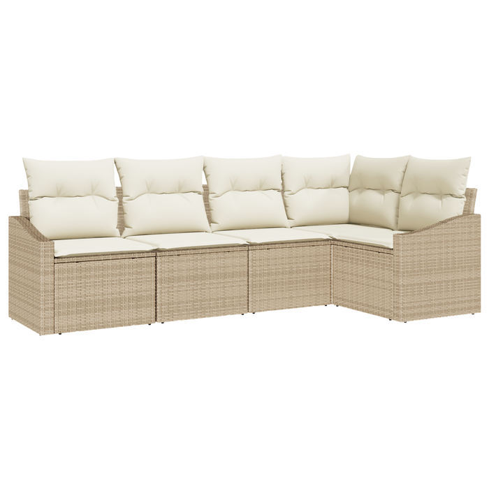 Set Divano da Giardino 5 Pezzi con Cuscini Beige Polyrattan