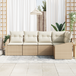 Set Divano da Giardino 5 Pezzi con Cuscini Beige Polyrattan