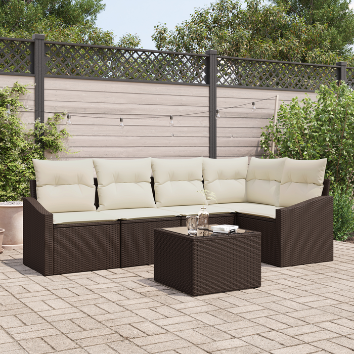 Set di Divani da Giardino 5 Pezzi con Cuscini Grigio Rattan Polimerico