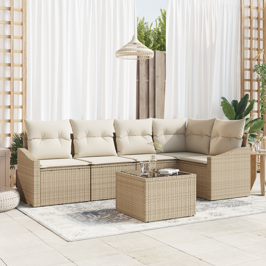 Set divano giardino 6 pezzi con cuscini in rattan marrone