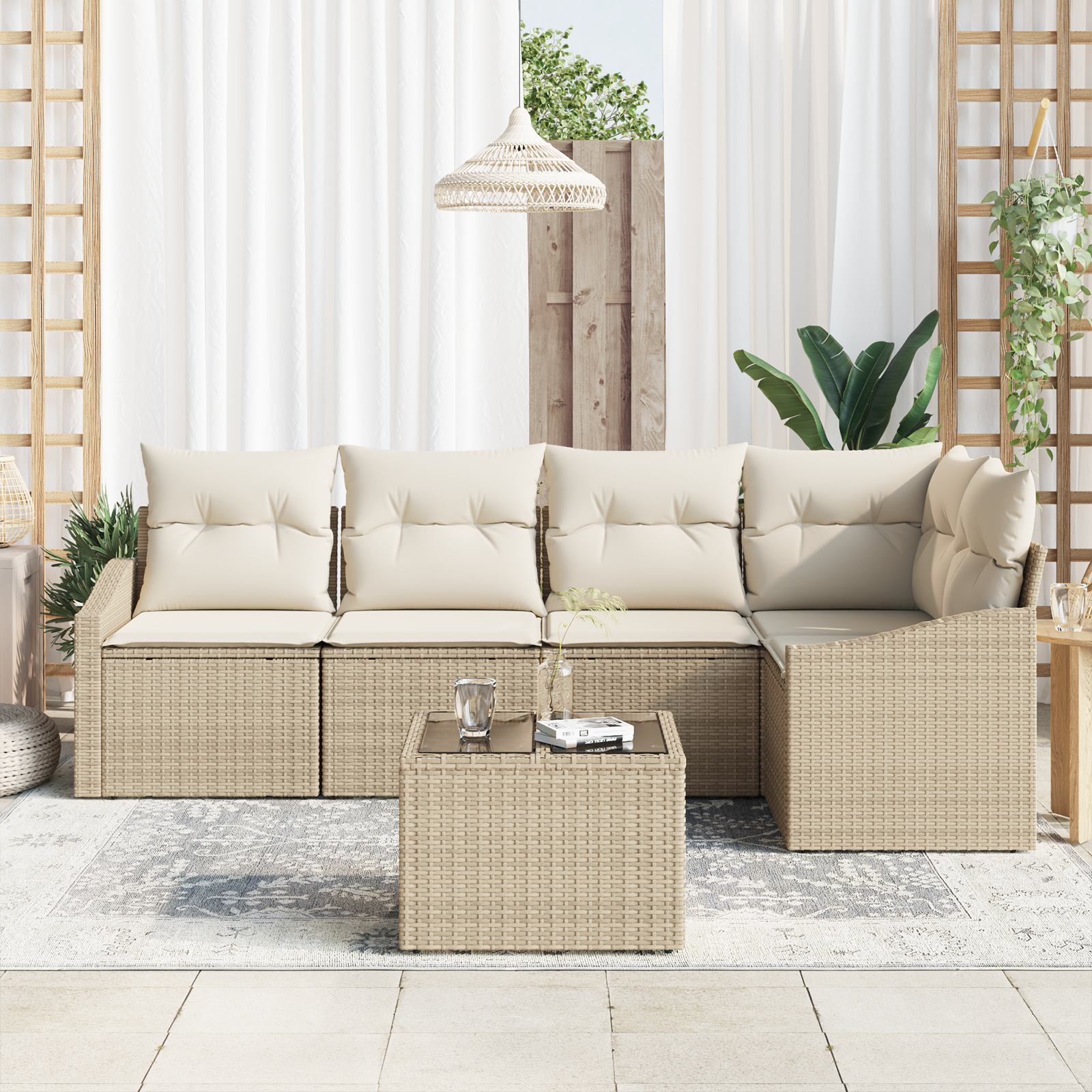 Set divano giardino 6 pezzi con cuscini in rattan marrone
