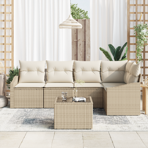 Set divano giardino 6 pezzi con cuscini in rattan marrone