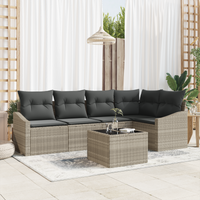 Set Divano da Giardino in 6 Pezzi con Cuscini Grigio Polyrattan