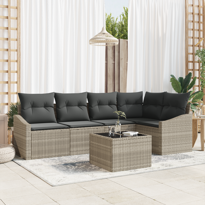 Set Divano da Giardino in 6 Pezzi con Cuscini Grigio Polyrattan