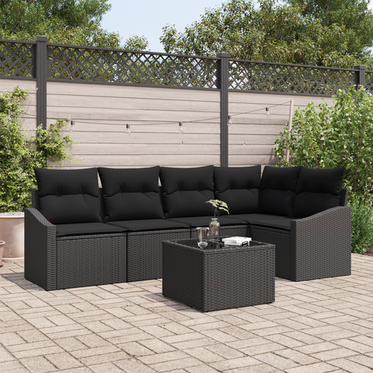 Set di divano da giardino 6 pezzi con cuscini beige in polyrattan