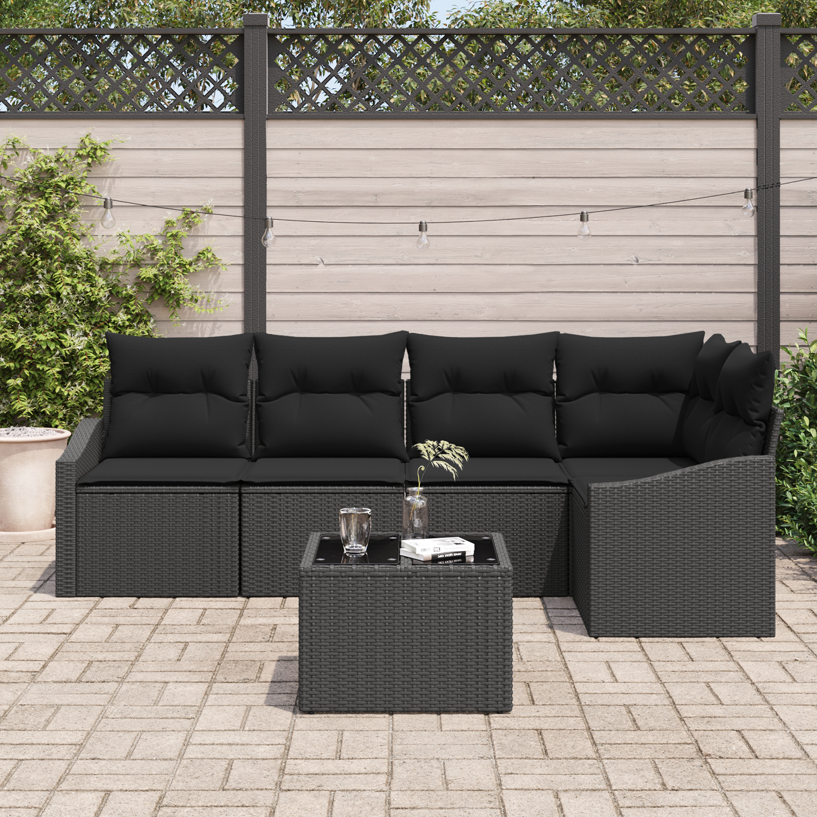 Set di divano da giardino 6 pezzi con cuscini beige in polyrattan