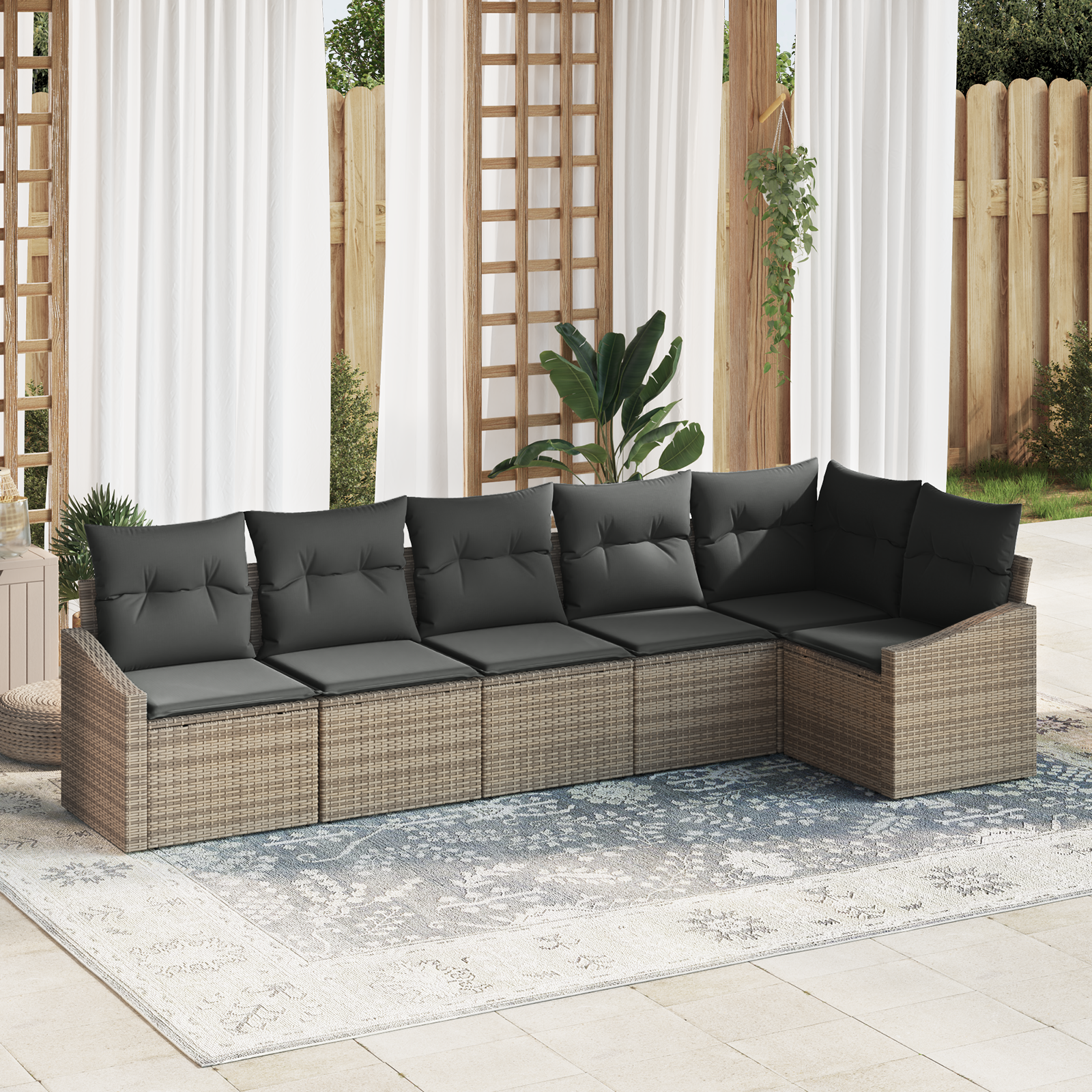 Set di Divani da Giardino 6 Pezzi con Cuscini Grigio Polyrattan