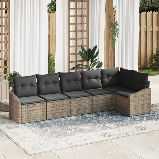 Set di Divani da Giardino 6 Pezzi con Cuscini Grigio Polyrattan