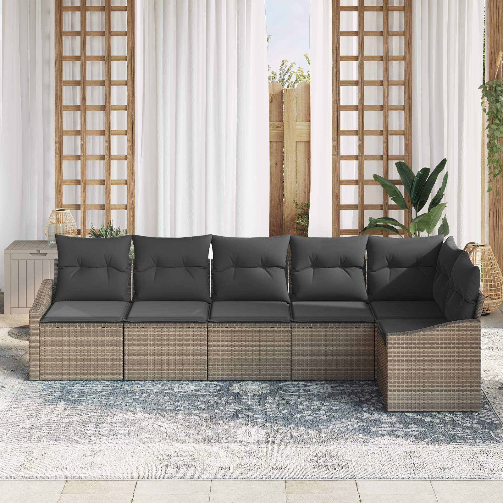 Set di Divani da Giardino 6 Pezzi con Cuscini Grigio Polyrattan