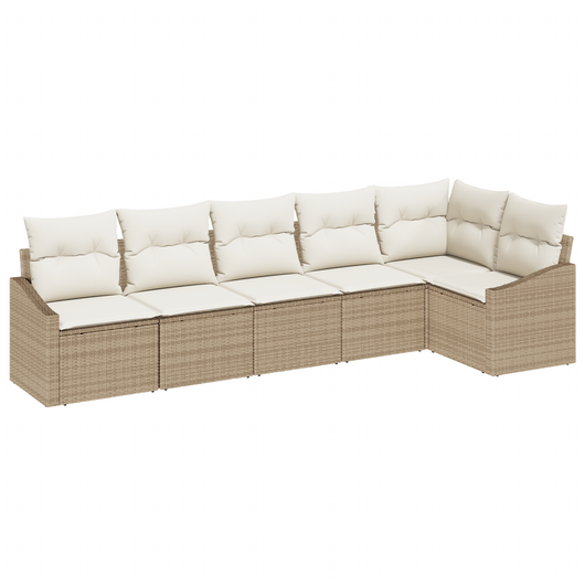 Set Divano da Giardino 6 Pezzi con Cuscini Beige in Polyrattan