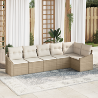 Set Divano da Giardino 6 Pezzi con Cuscini Beige in Polyrattan