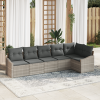 Set divano da giardino 6 pezzi con cuscini grigio chiaro in polyrattan