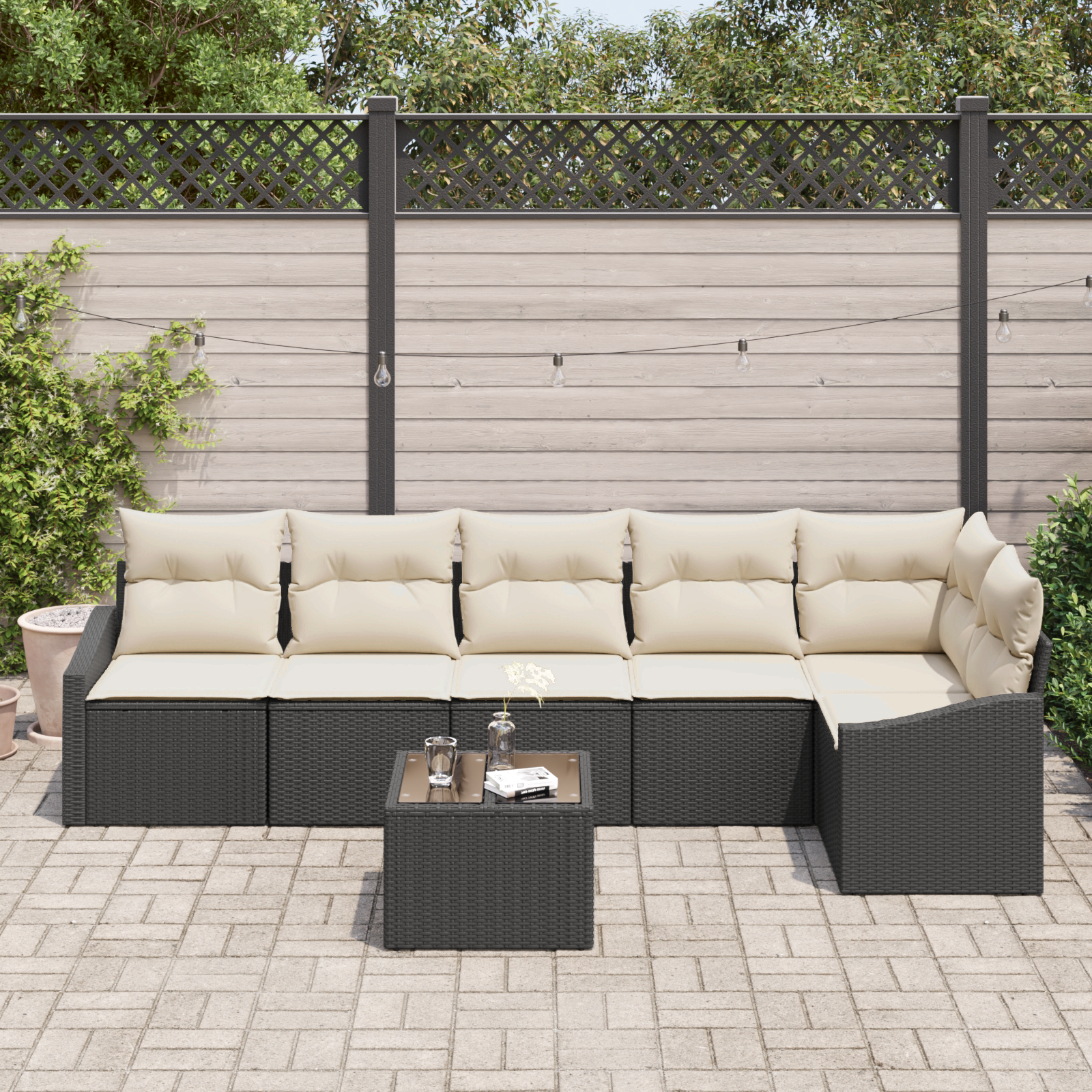 Set di divani da giardino 6 pezzi con cuscini marroni in polyrattan