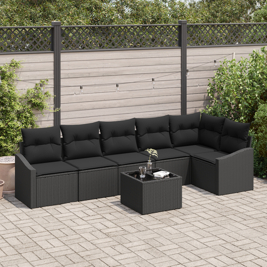Set divano da giardino da 7 pezzi con cuscini beige in rattan sintetico