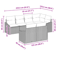 Set divano da giardino da 7 pezzi con cuscini in polyrattan nero