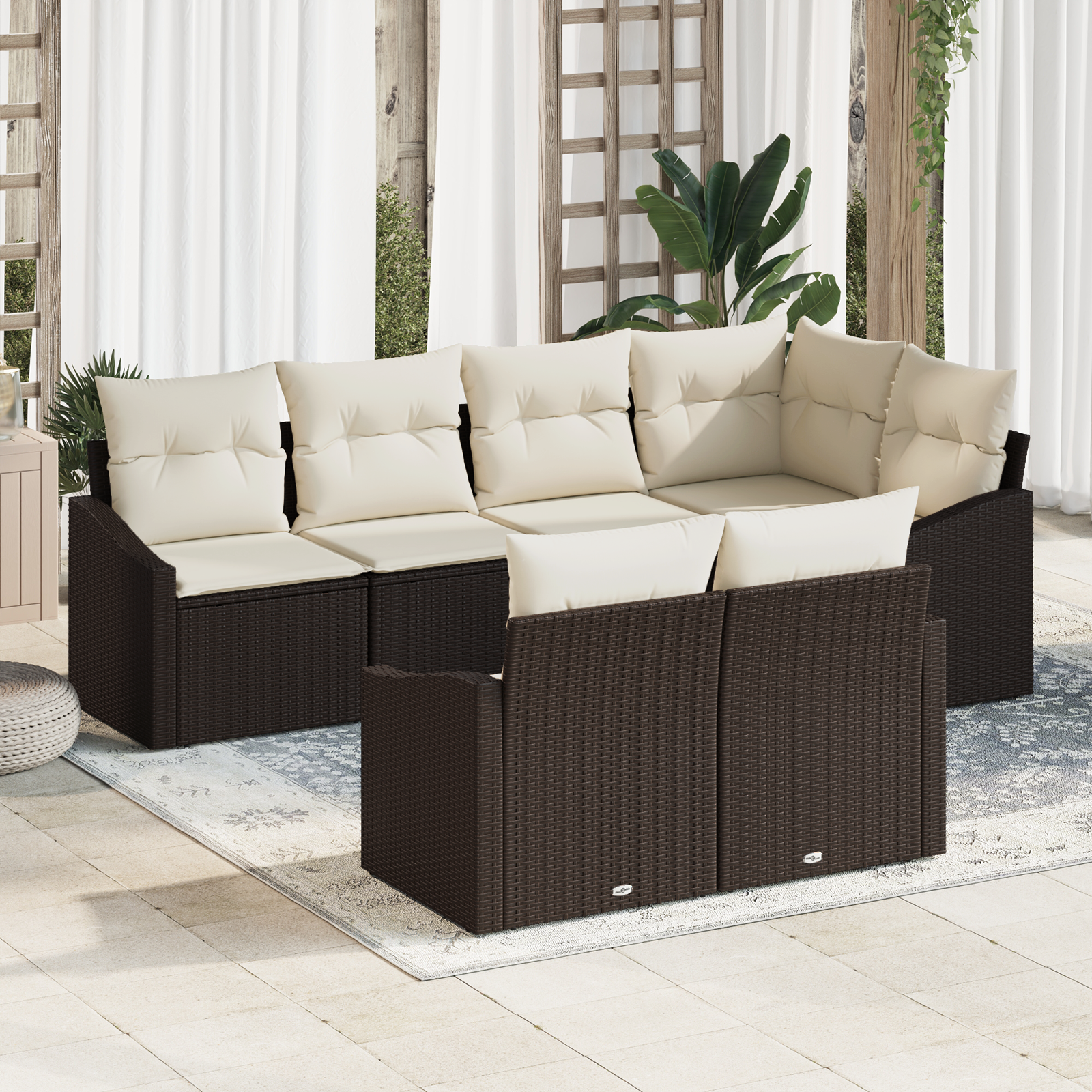 Set divano da giardino in 7 pezzi con cuscini rattan polyrattan marrone
