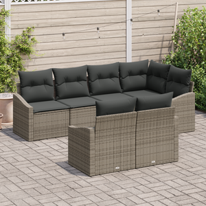 Set di Divani da Giardino a 7 Pezzi con Cuscini Grigio Polyrattan