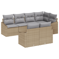 Set di divani da giardino 7 pezzi con cuscini Beige Rattan Poliestere
