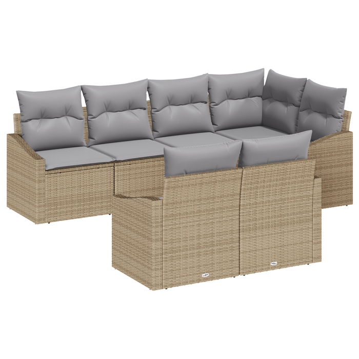 Set di divani da giardino 7 pezzi con cuscini Beige Rattan Poliestere
