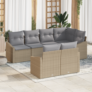 Set di divani da giardino 7 pezzi con cuscini Beige Rattan Poliestere