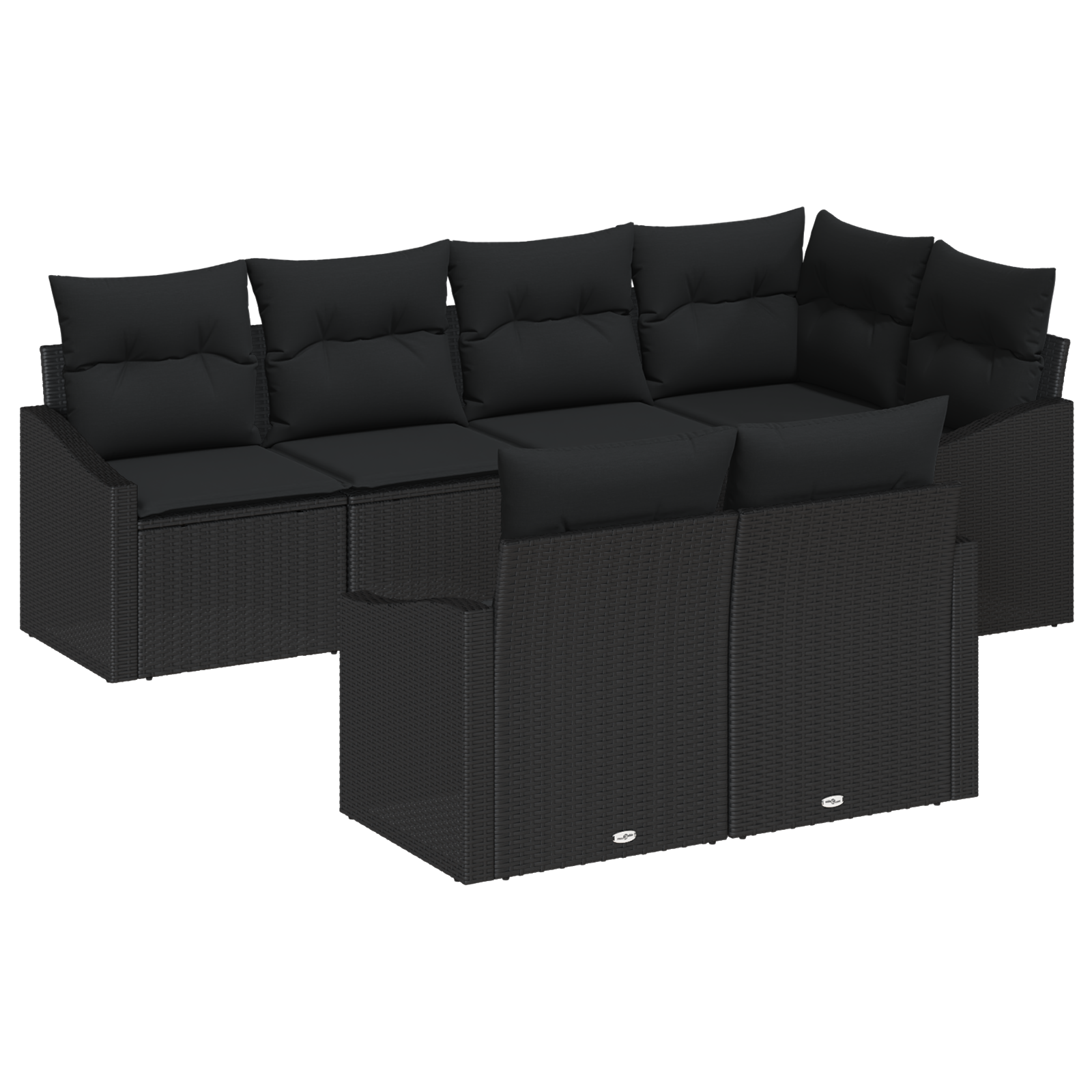 Set di Divani da Giardino a 7 Pezzi con Cuscini Nero Polyrattan