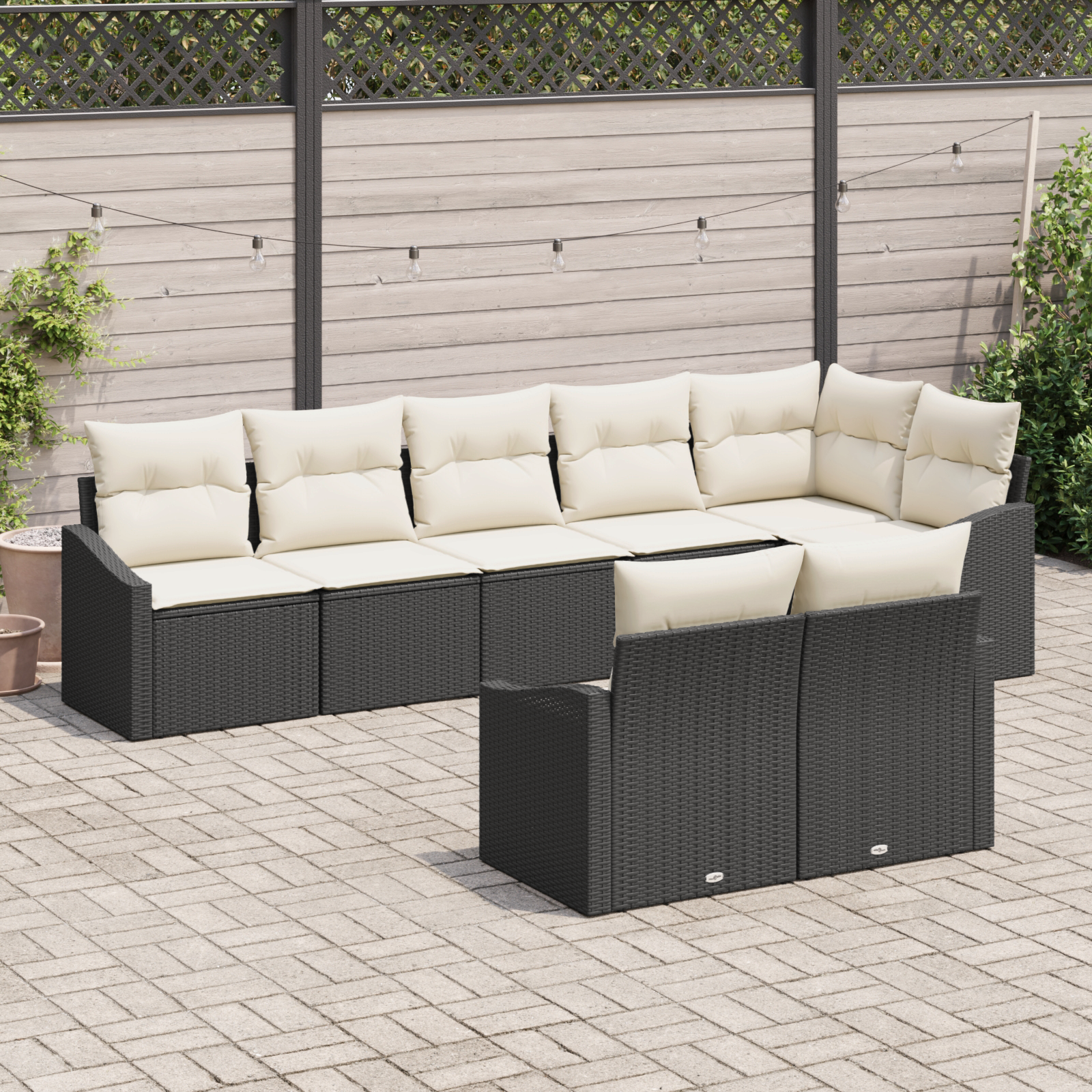 Set di divano da giardino 8 pezzi con cuscini in rattan nero