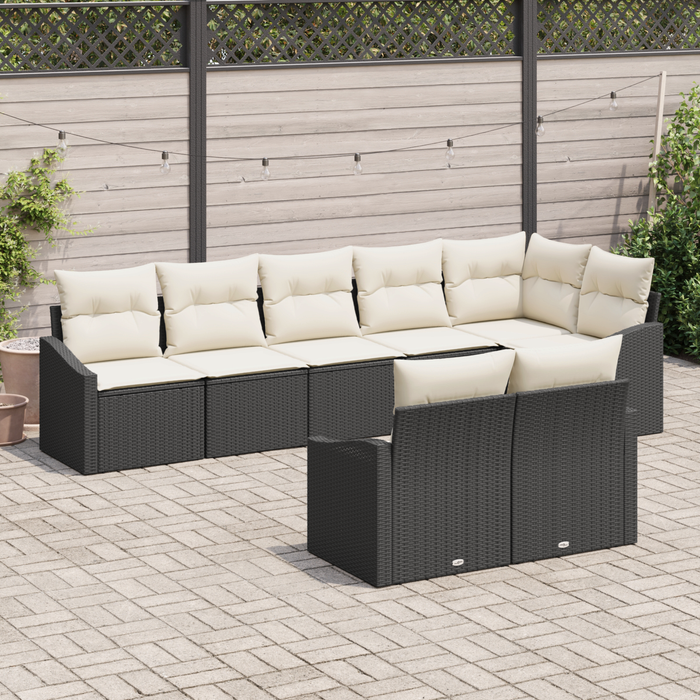 Set di divano da giardino 8 pezzi con cuscini in rattan nero