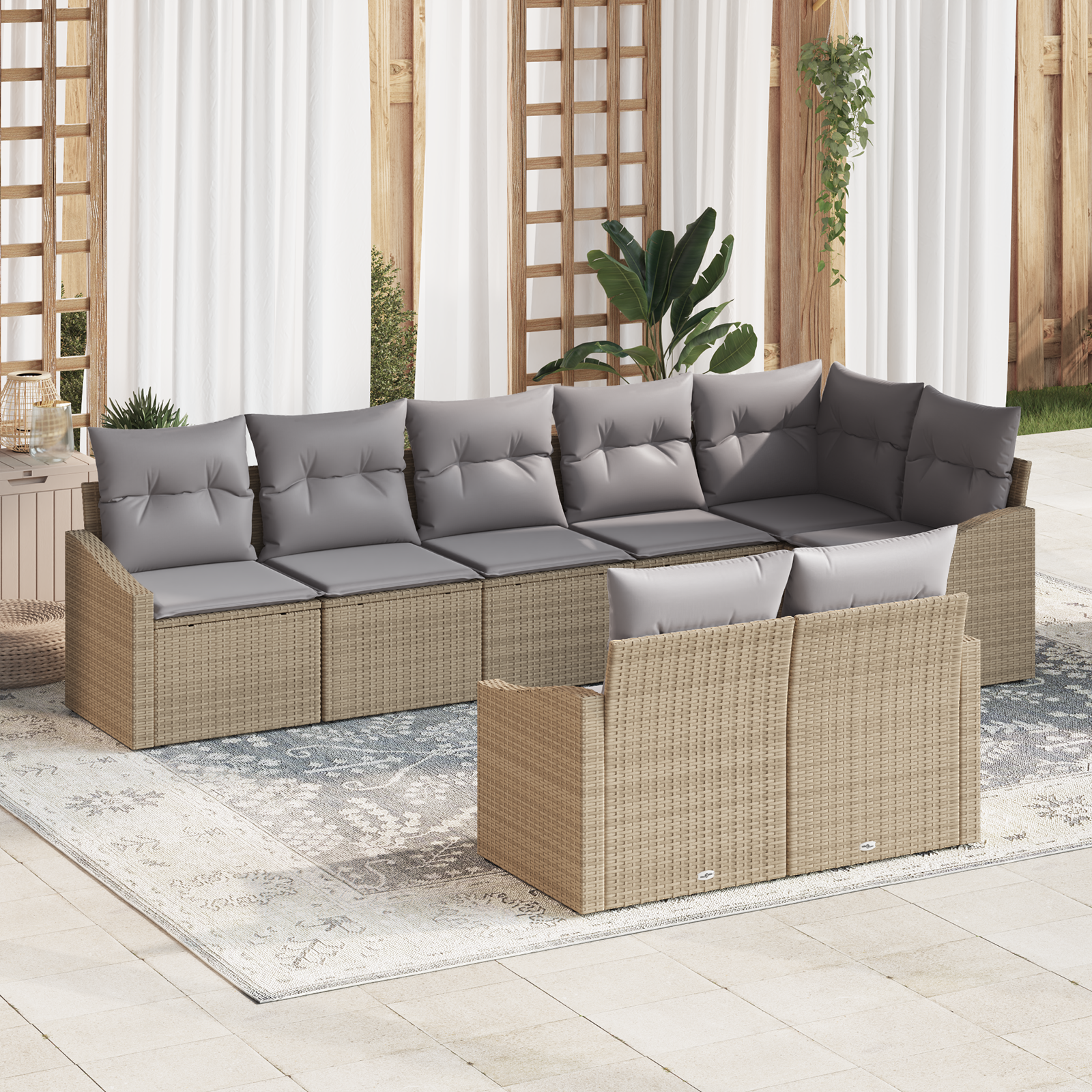 Set di divani da giardino 8 pezzi con cuscini Beige Rattan Poliestere