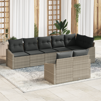 Set di divani da giardino a 8 pezzi con cuscini grigio chiaro in polyrattan