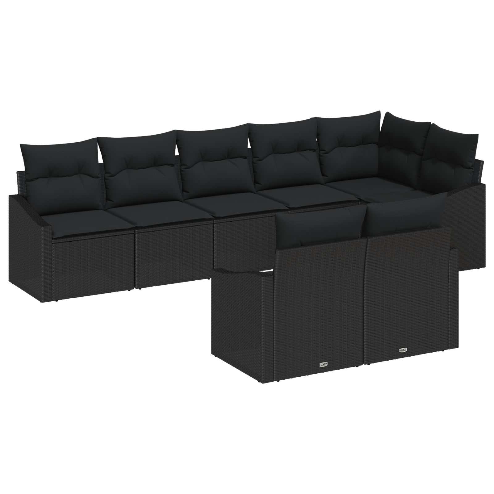 Set di divani da giardino 8 pezzi con cuscini Rattan Poly Nero