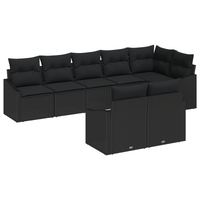 Set di divani da giardino 8 pezzi con cuscini Rattan Poly Nero