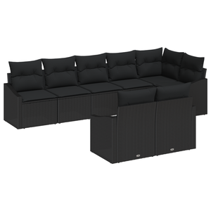 Set di divani da giardino 8 pezzi con cuscini Rattan Poly Nero