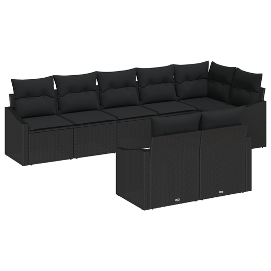 Set di divani da giardino 8 pezzi con cuscini Rattan Poly Nero