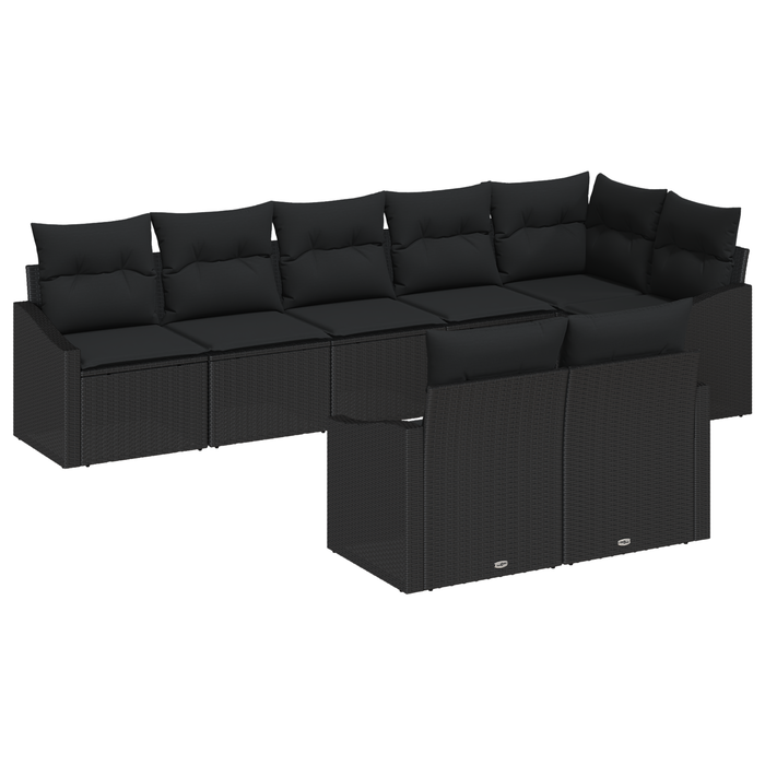 Set di divani da giardino 8 pezzi con cuscini Rattan Poly Nero