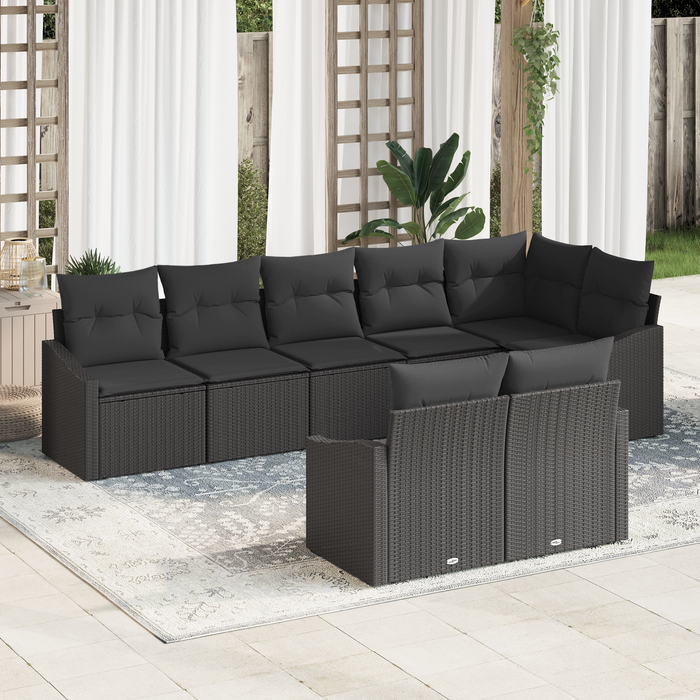 Set di divani da giardino 8 pezzi con cuscini Rattan Poly Nero