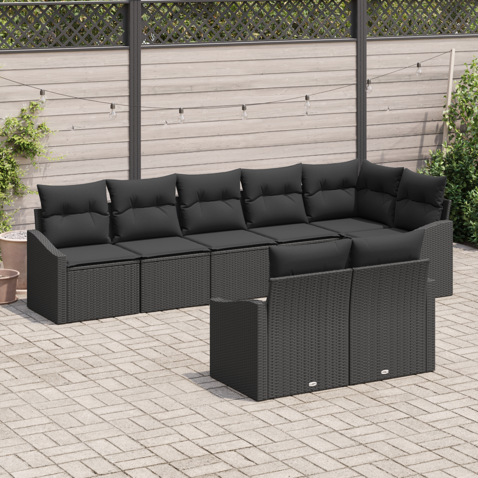 Set di divani da giardino 8 pezzi con cuscini Rattan Poly Nero