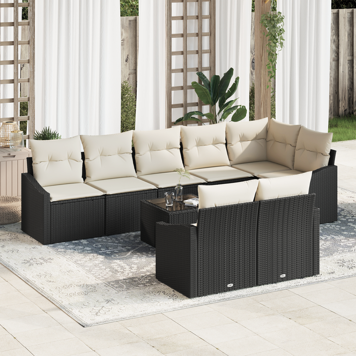Set di divani da giardino con 8 pezzi e cuscini in polyrattan marrone