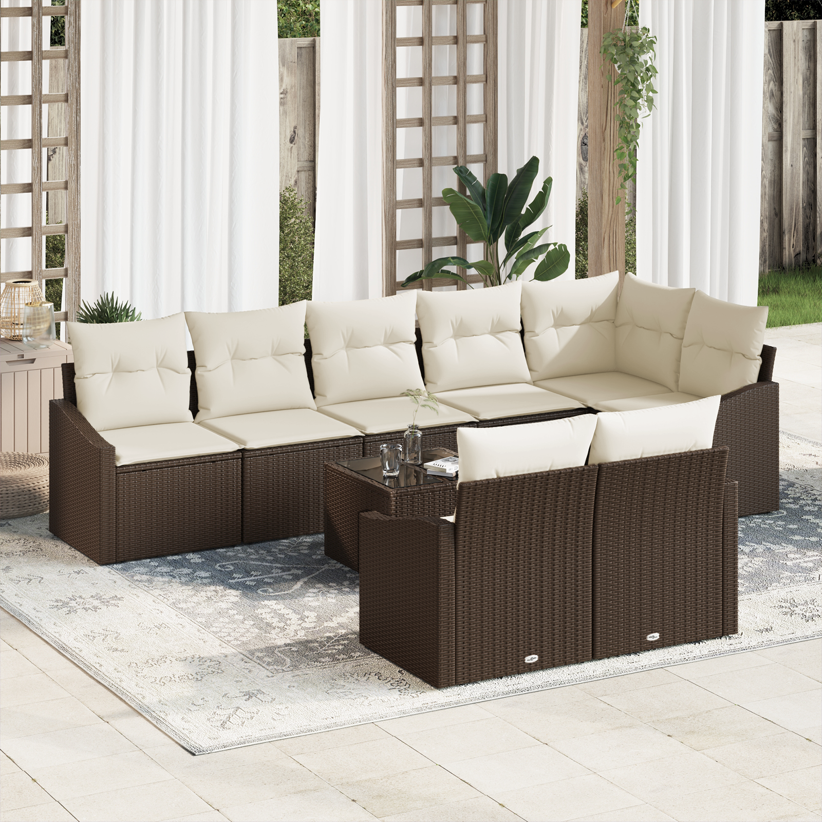 Set da giardino in rattan sintetico con cuscini da 8 pezzi grigio