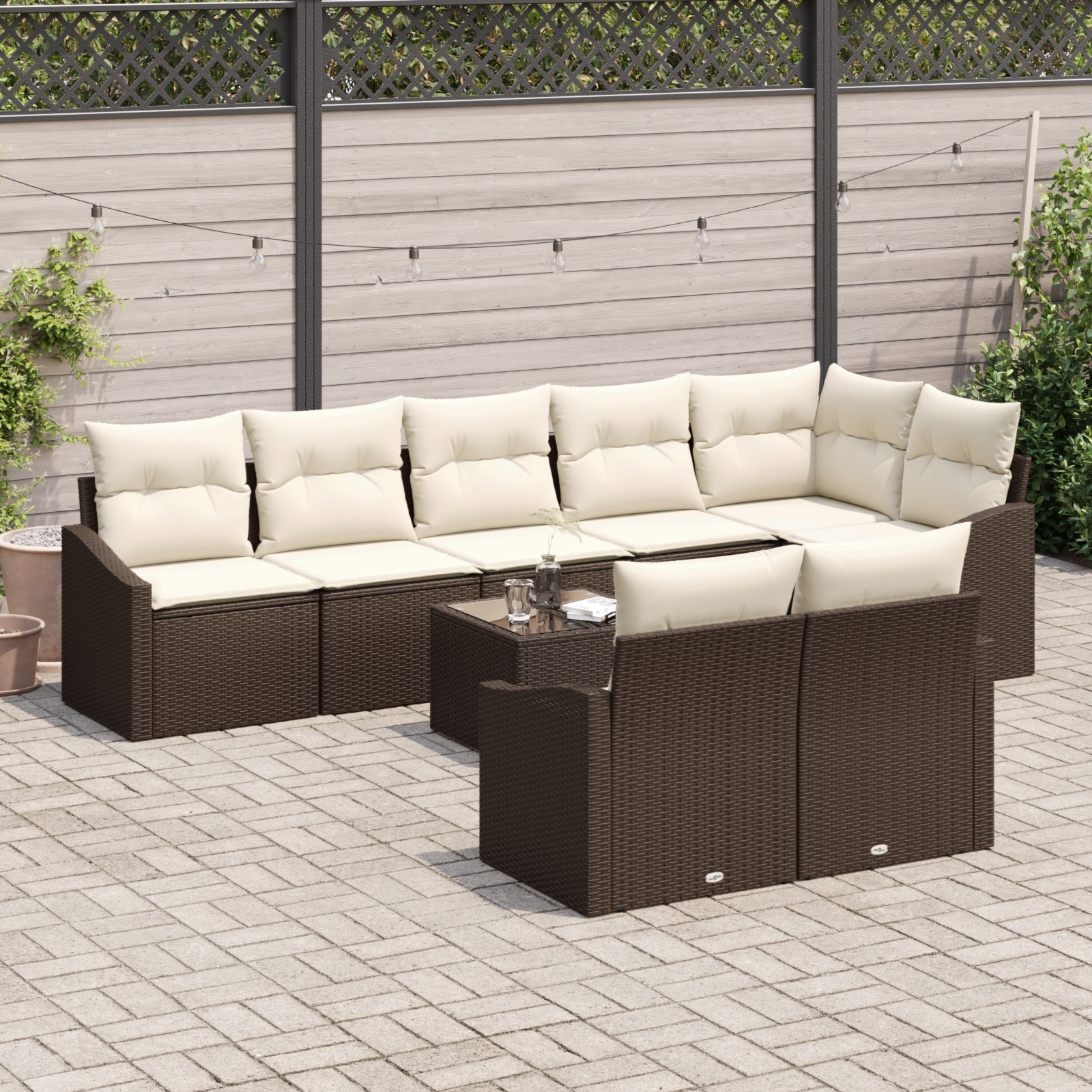 Set da giardino in rattan sintetico con cuscini da 8 pezzi grigio