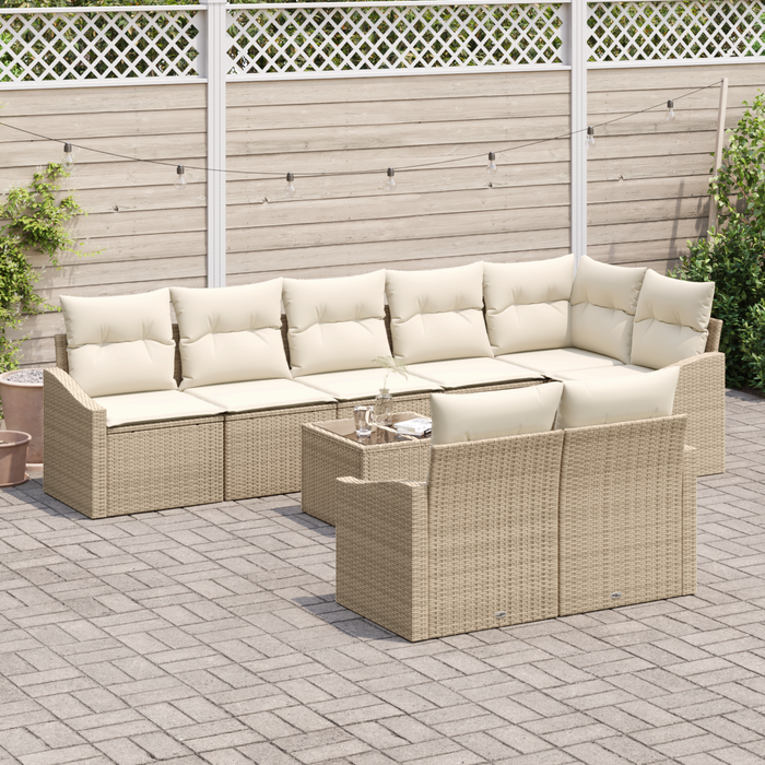 Set di divani da giardino 9 pezzi con cuscini marroni in polyrattan