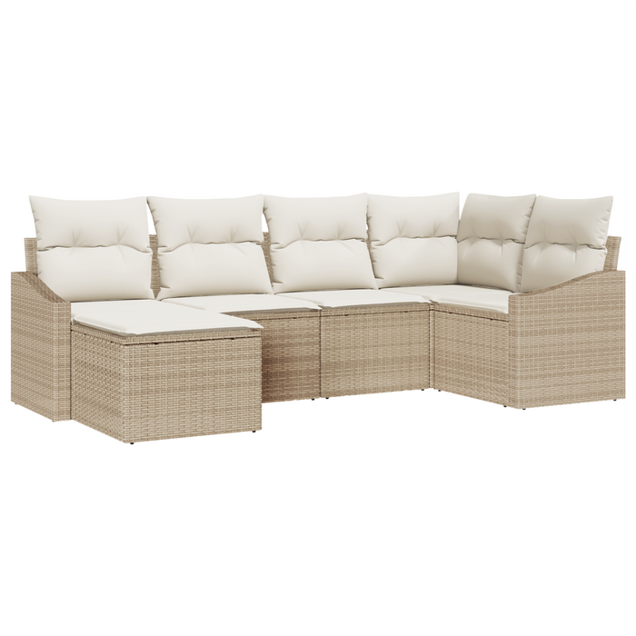 Set Divano da Giardino a 6 Pezzi con Cuscini Beige in Rattan Sintetico