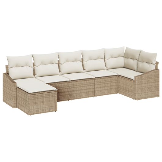 Set Divano da Giardino da 7 Pezzi con Cuscini Beige Polyrattan