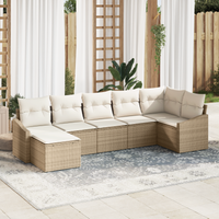 Set Divano da Giardino da 7 Pezzi con Cuscini Beige Polyrattan