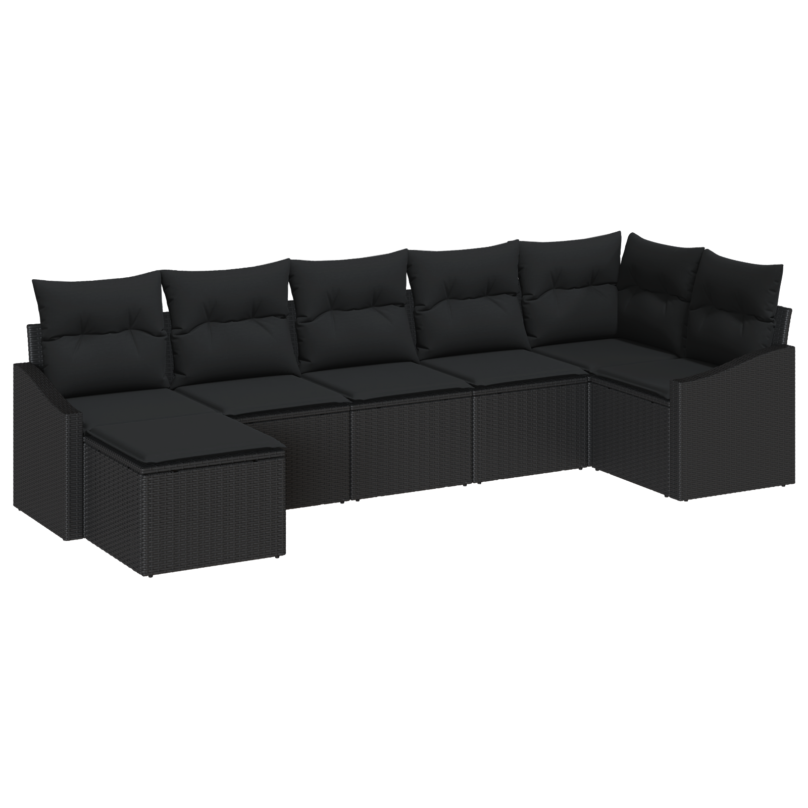 Set Divano da Giardino 7 Pezzi con Cuscini Nero Polyrattan