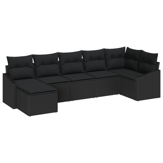 Set Divano da Giardino 7 Pezzi con Cuscini Nero Polyrattan