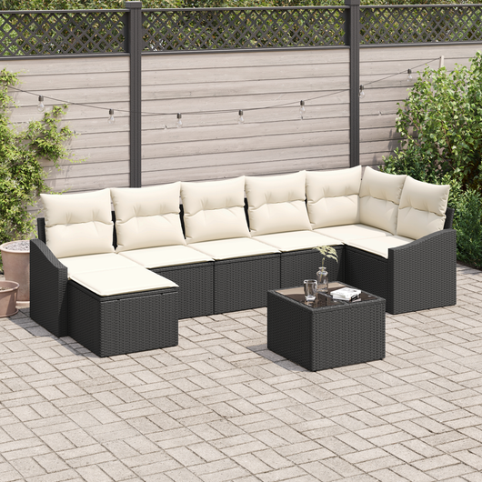 Set Divano da Giardino con Cuscini 7 Pezzi in Rattan Poliestere Marrone