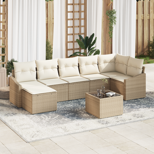 Set Divano da Giardino di 8 Pezzi con Cuscini in Rattan Sintetico Marrone