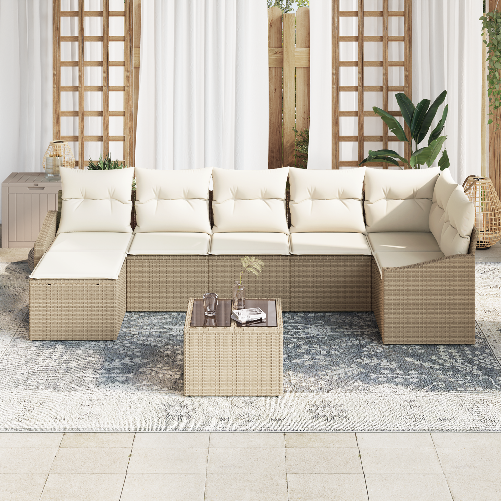 Set Divano da Giardino di 8 Pezzi con Cuscini in Rattan Sintetico Marrone